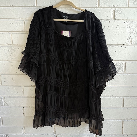 Catherines Tops - Russell Kemp New York Black Chiffon Pleated Blouse 5X NWT